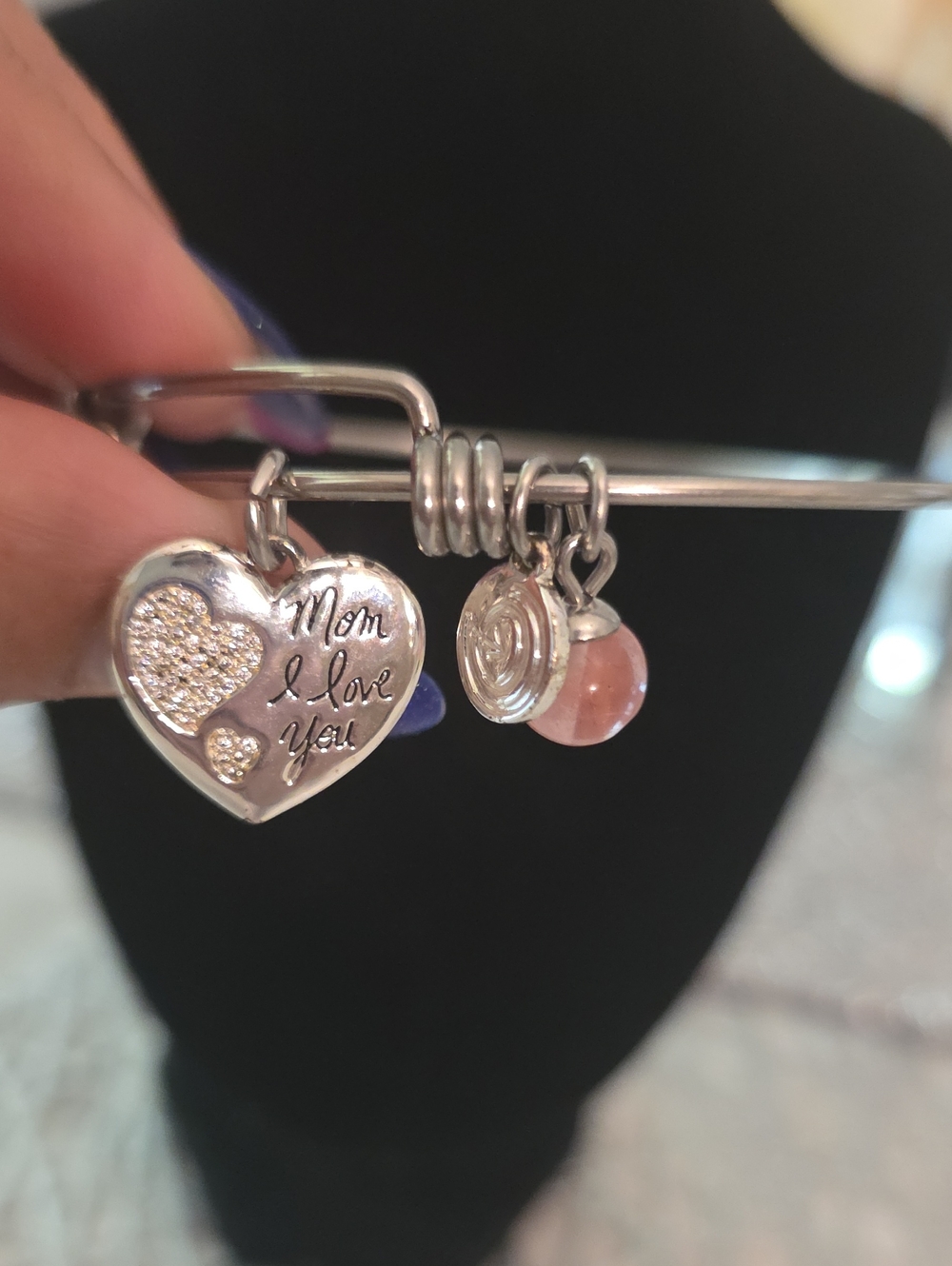 Source Unknown Silver Mom I Love You Heart Charm Bangle with Pink Accent